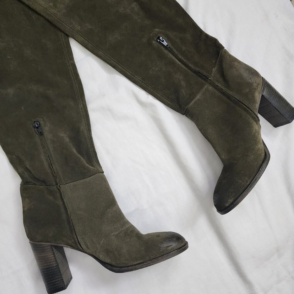Free People Dakota Slouchy Suede Over The Knee Boots Moss Green EU 40 US 9.5 10 - Picture 6 of 11
